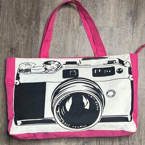 Pink vintage camera tote purse bag